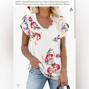 NWOT - CATHY 2023 Womens Summer Tunic Short Sleeve Casual T-Shirts V Neck